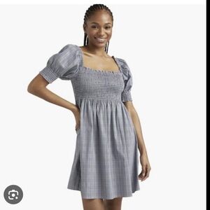 Hill House Grey and Blue Plaid Athena Puff Sleeve Dress